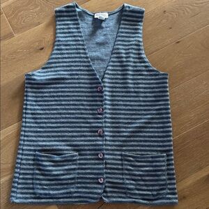 Metro 212 blue stripe sleeveless Vest Womens L button down pockets Lagenlook